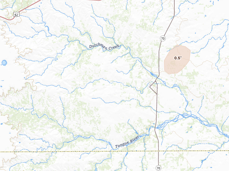 Radar-estimated hail-size map of the storm over Roaring Springs, TX on Jun 19, 2026