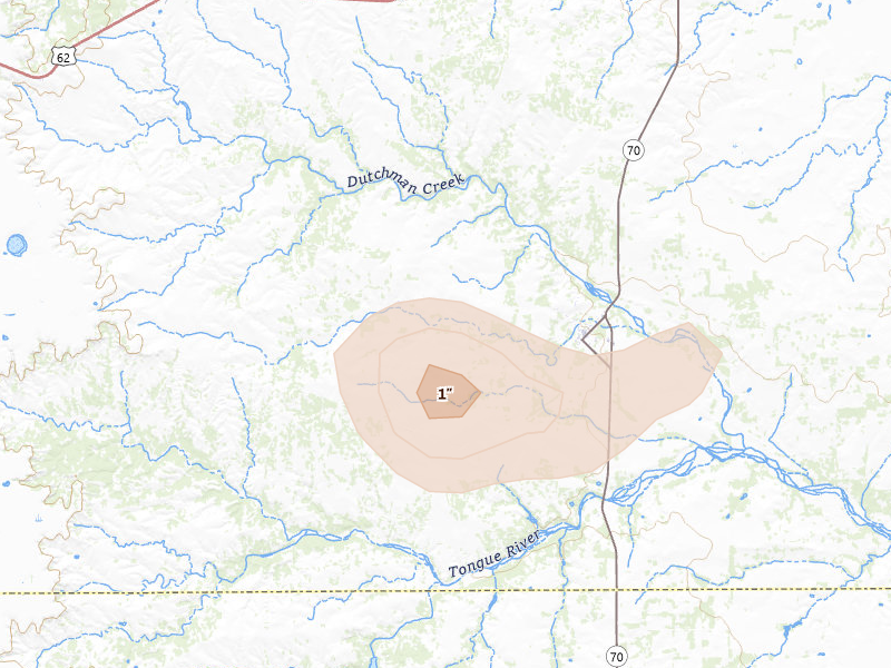 Radar-estimated hail-size map of the storm over Roaring Springs, TX