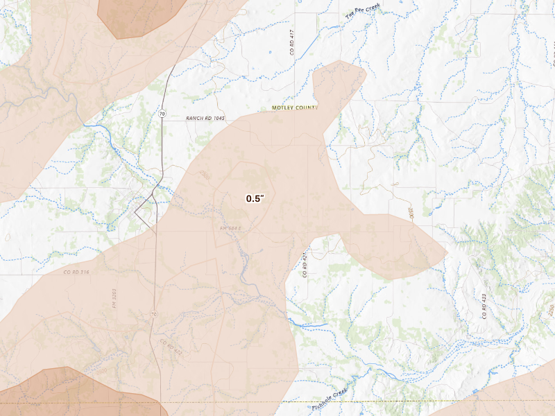 Radar-estimated hail-size map of the storm over Roaring Springs, TX