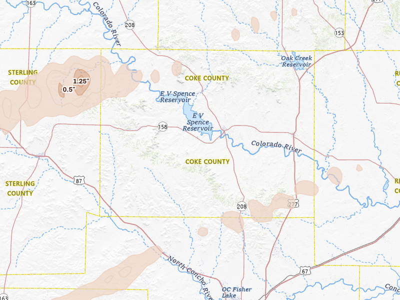 Radar-estimated hail-size map of the storm over Robert Lee, TX