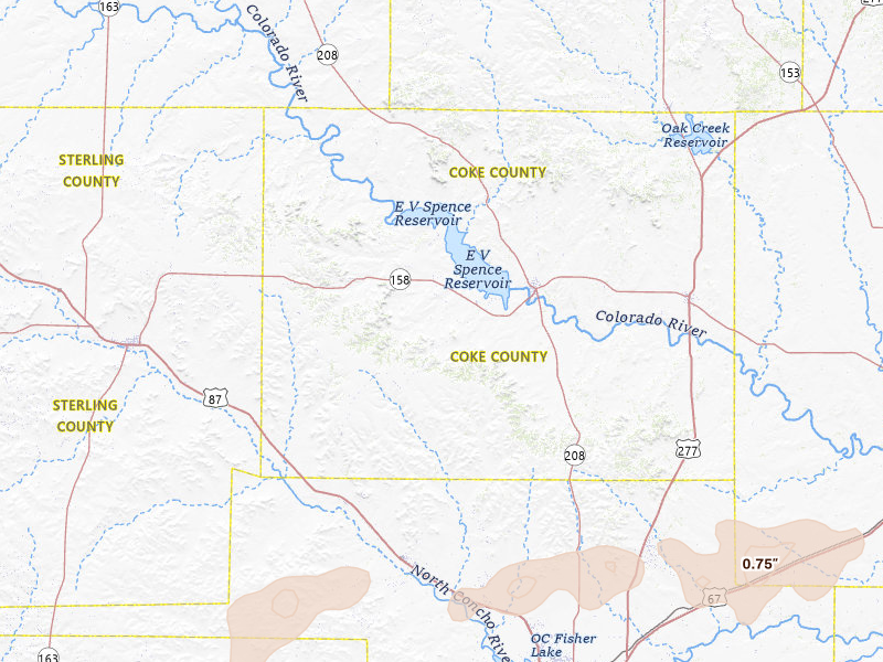 Radar-estimated hail-size map of the storm over Robert Lee, TX on Apr 18, 2026
