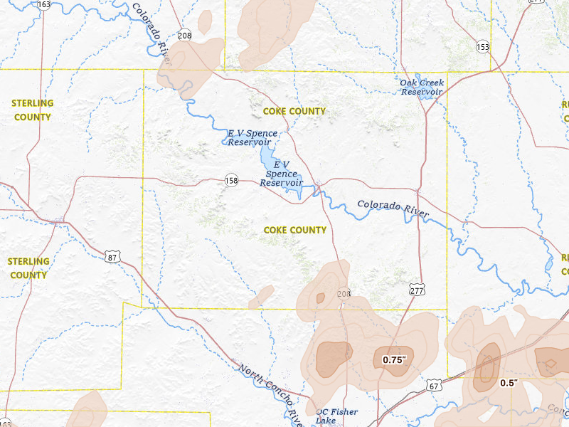Radar-estimated hail-size map of the storm over Robert Lee, TX on May 19, 2026