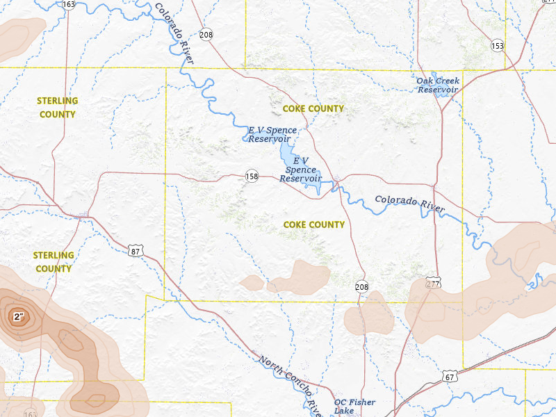 Radar-estimated hail-size map of the storm over Robert Lee, TX on May 22, 2026