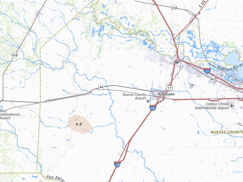 Radar-estimated hail-size map of the storm over Robstown, TX on Apr 4, 2026