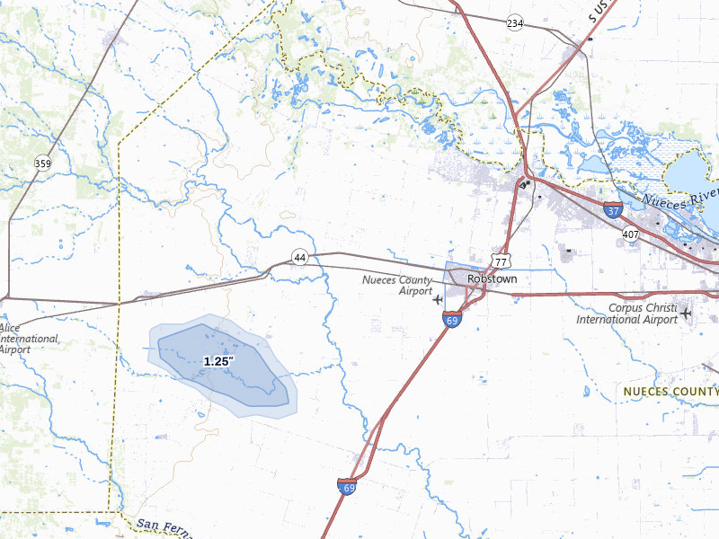 NEXRAD radar-signature map of the hail storm over Robstown, TX on Apr 4, 2026
