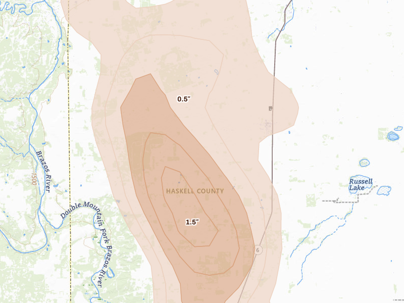 Radar-estimated hail-size map of the storm over Rochester, TX on May 22, 2026