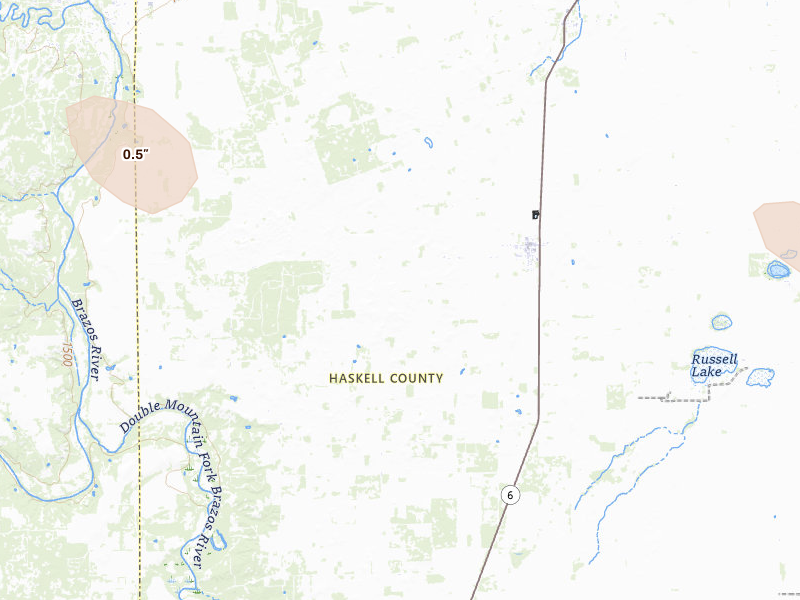 Radar-estimated hail-size map of the storm over Rochester, TX on May 23, 2026
