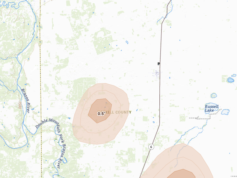 Radar-estimated hail-size map of the storm over Rochester, TX on Aug 27, 2026