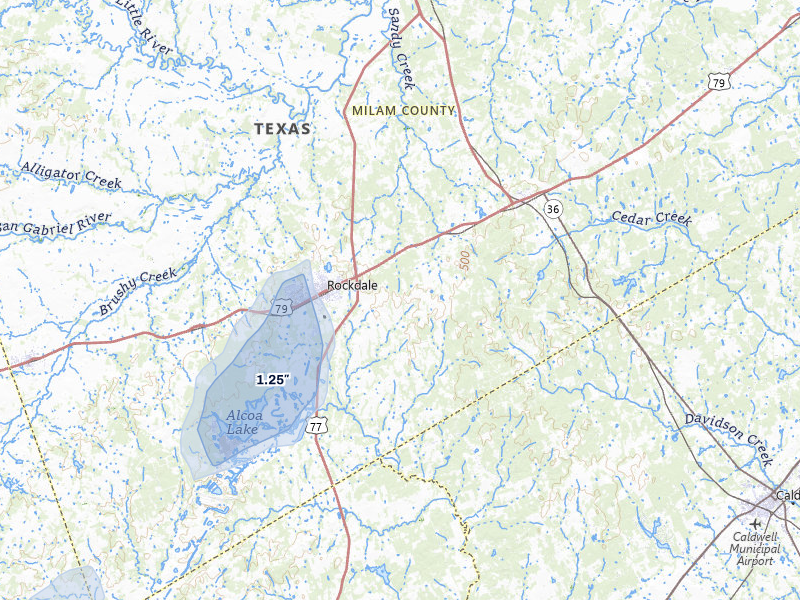 NEXRAD radar-signature map of the hail over Rockdale, TX
