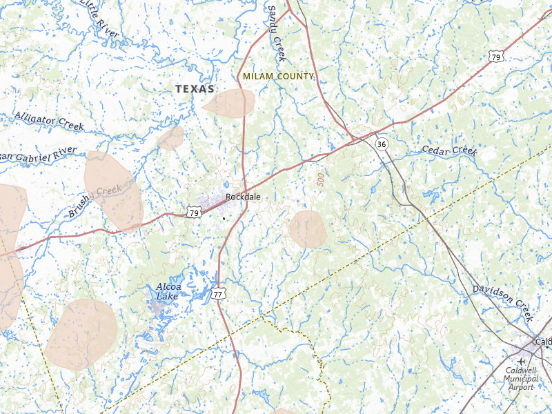 Radar-estimated hail-size map of the storm over Rockdale, TX on May 19, 2026