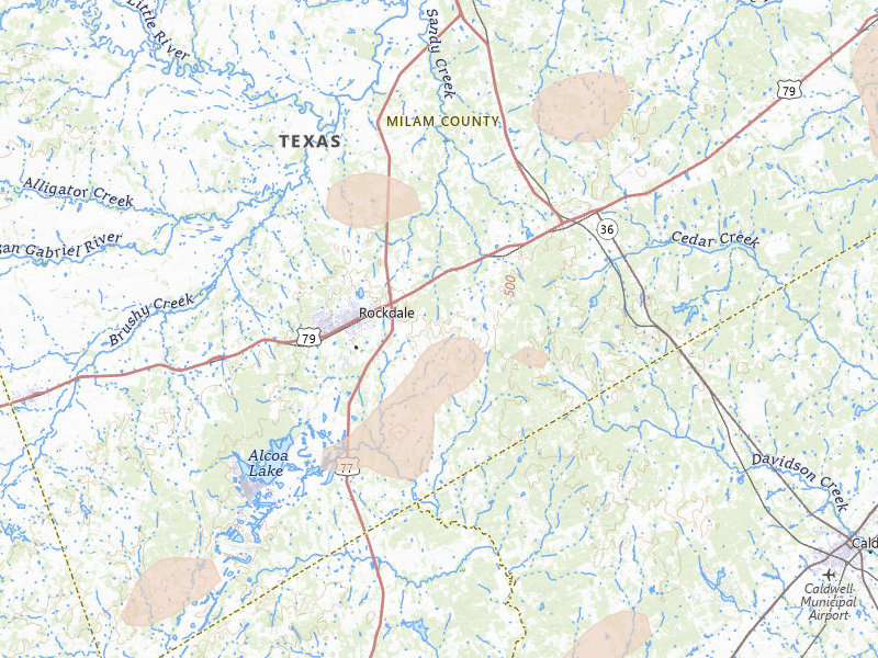 Radar-estimated hail-size map of the storm over Rockdale, TX on Jun 2, 2026