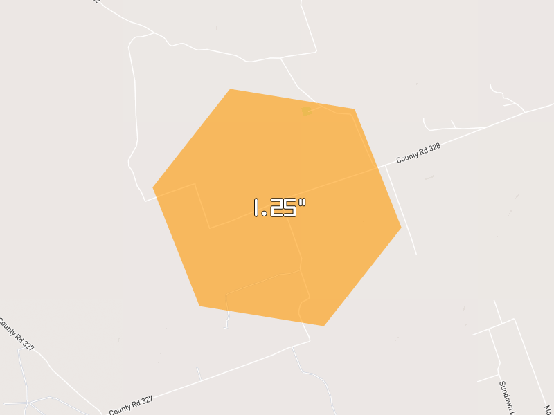 Hail map of Rockdale, TX on Jun 2, 2026, hail up to 1.25"