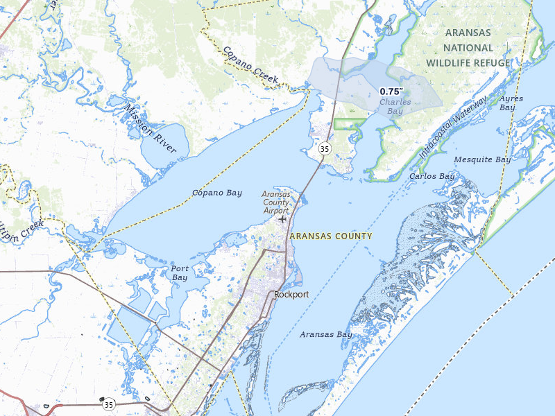 NEXRAD radar-signature map of the hail storm over Rockport, TX on May 1, 2026
