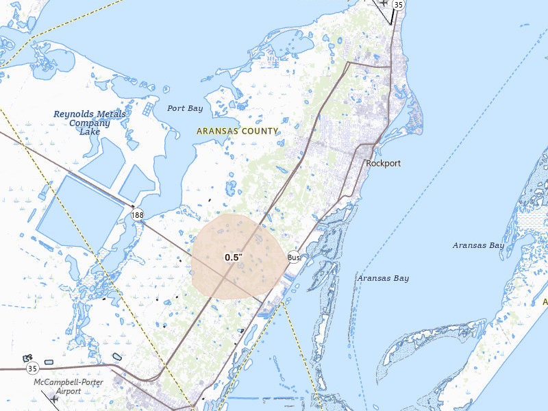 Radar-estimated hail-size map of the storm over Rockport, TX