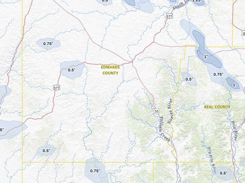 NEXRAD radar-signature map of the hail storm over Rocksprings, TX on May 10, 2026