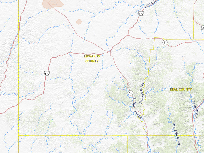 Radar-estimated hail-size map of the storm over Rocksprings, TX on Jul 6, 2026