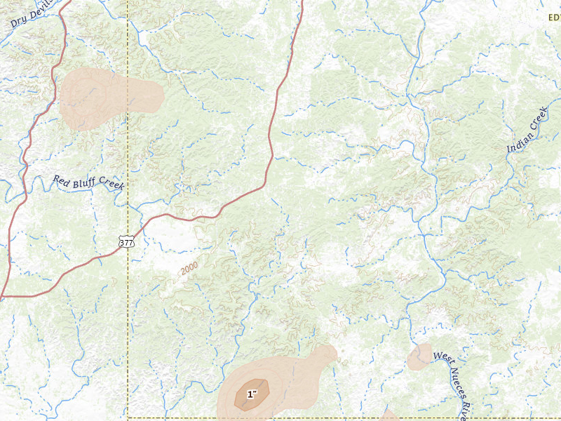 Radar-estimated hail-size map of the storm over Rocksprings, TX