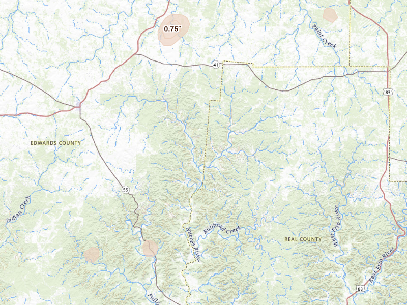 Radar-estimated hail-size map of the storm over Rocksprings, TX