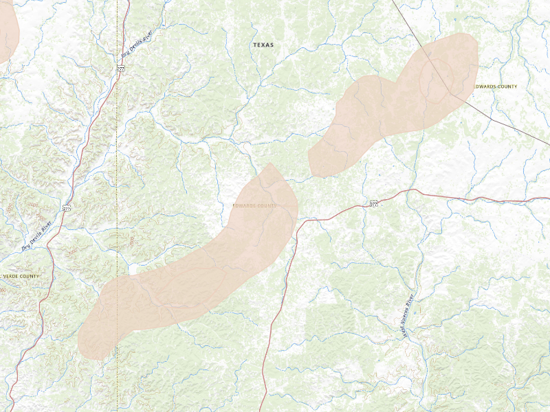 Radar-estimated hail-size map of the storm over Rocksprings, TX