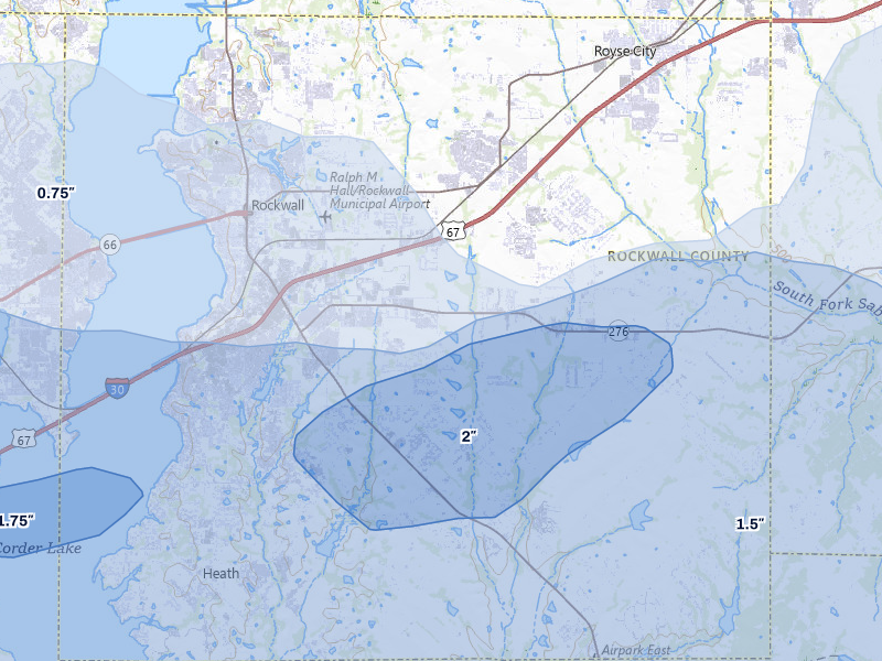 NEXRAD radar-signature map of the hail storm over Rockwall, TX on Mar 4, 2026