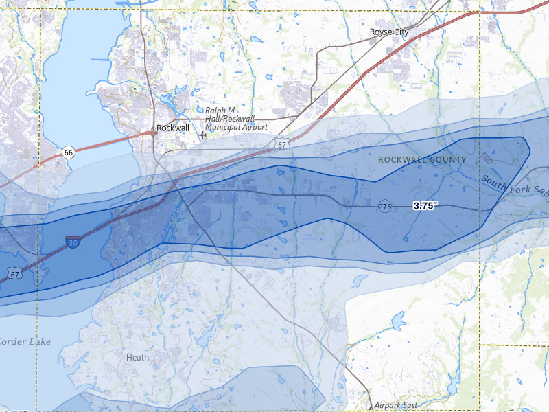 NEXRAD radar-signature map of the hail over Rockwall, TX
