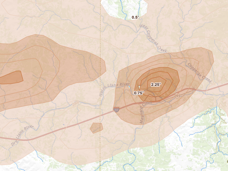 Radar-estimated hail-size map of the storm over Roosevelt, TX on May 6, 2026