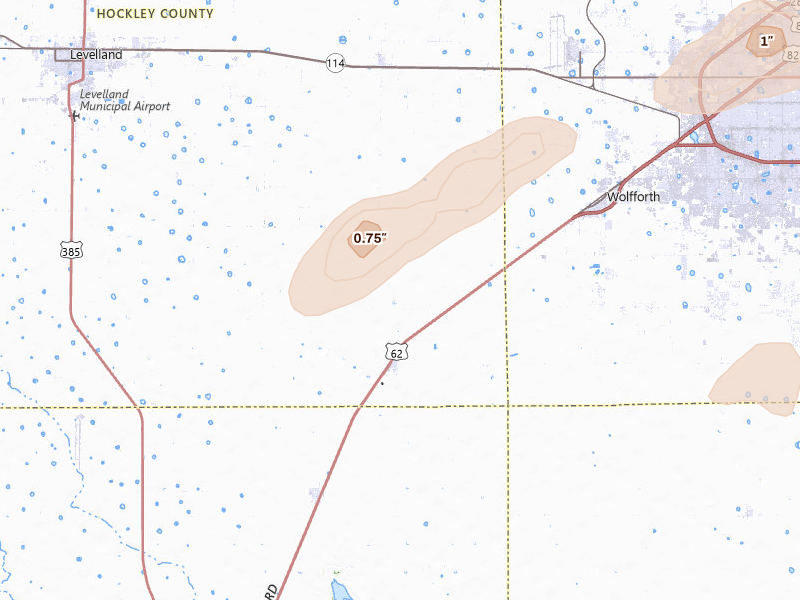 Radar-estimated hail-size map of the storm over Ropesville, TX on Jun 25, 2026