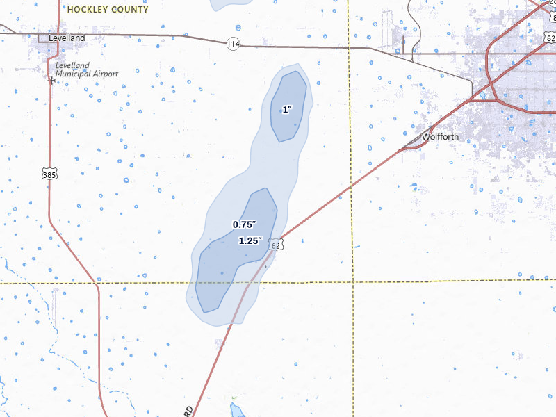NEXRAD radar-signature map of the hail storm over Ropesville, TX on Jun 30, 2026