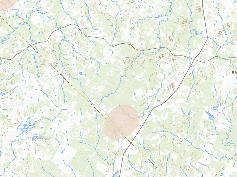 Radar-estimated hail-size map of the storm over Rosanky, TX on Aug 28, 2026