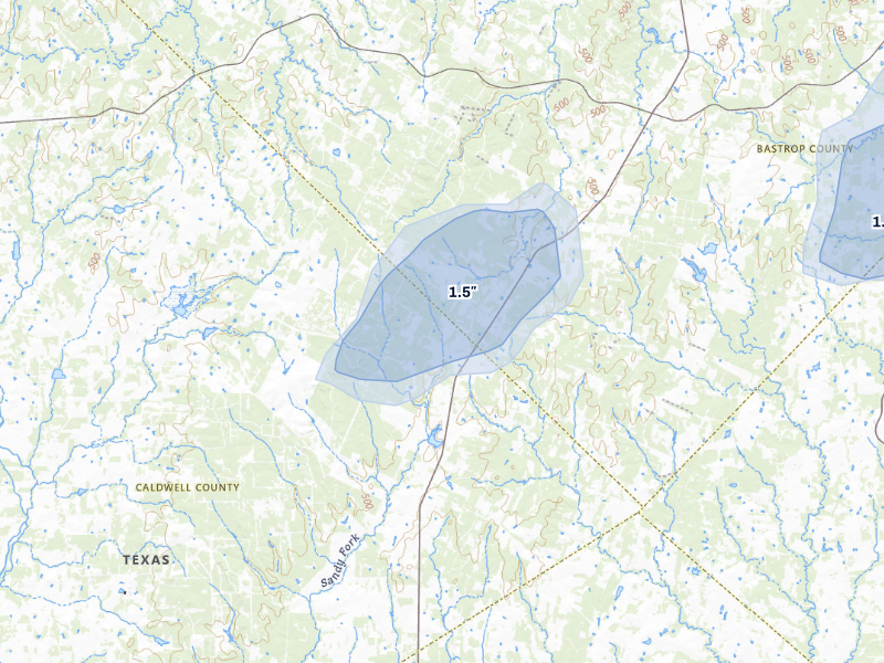 NEXRAD radar-signature map of the hail storm over Rosanky, TX on Aug 28, 2026