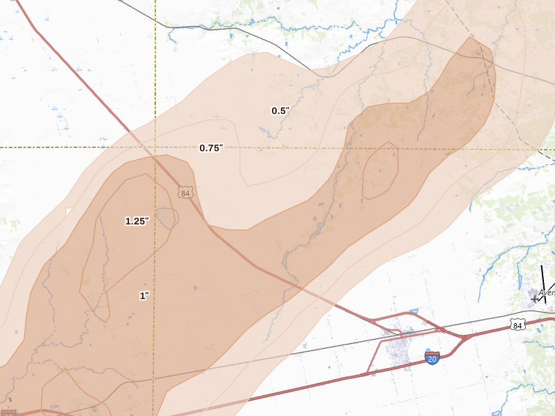 Radar-estimated hail-size map of the storm over Roscoe, TX on Apr 13, 2026