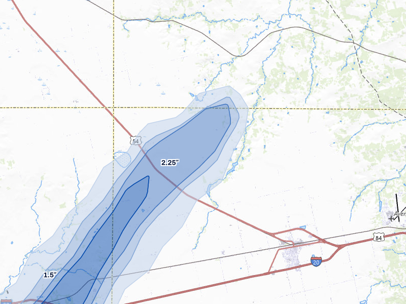 NEXRAD radar-signature map of the hail over Roscoe, TX