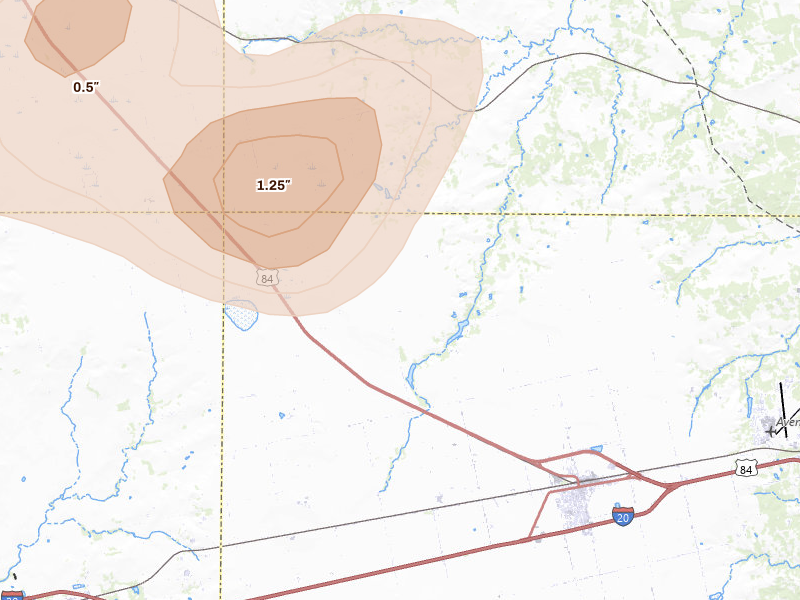 Radar-estimated hail-size map of the storm over Roscoe, TX on May 23, 2026