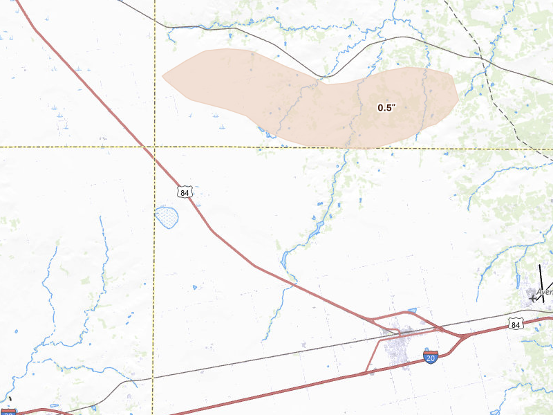 Radar-estimated hail-size map of the storm over Roscoe, TX on Jun 2, 2026