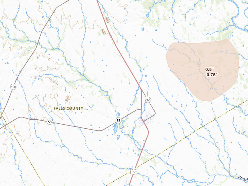 Radar-estimated hail-size map of the storm over Rosebud, TX