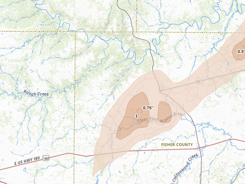 Radar-estimated hail-size map of the storm over Rotan, TX on Apr 13, 2026