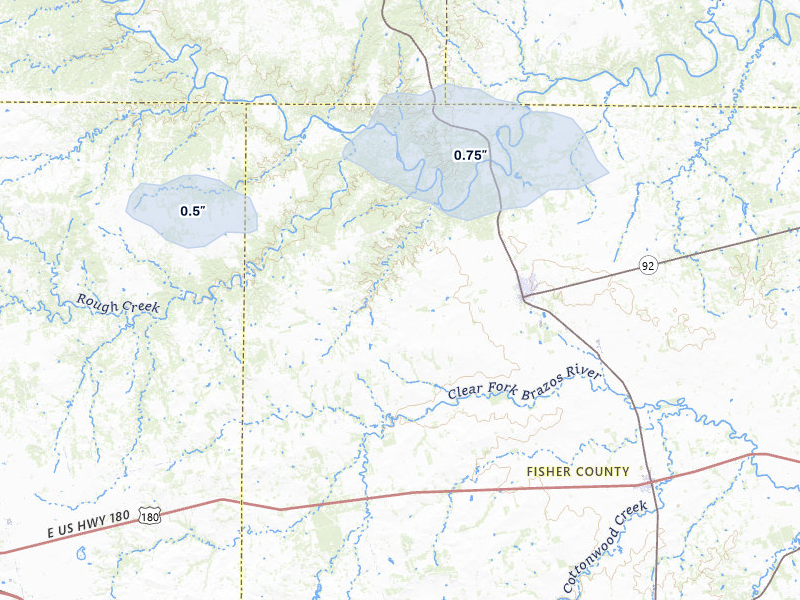 NEXRAD radar-signature map of the hail storm over Rotan, TX on May 15, 2026