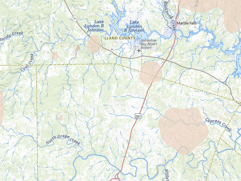 Radar-estimated hail-size map of the storm over Round Mountain, TX on May 19, 2026