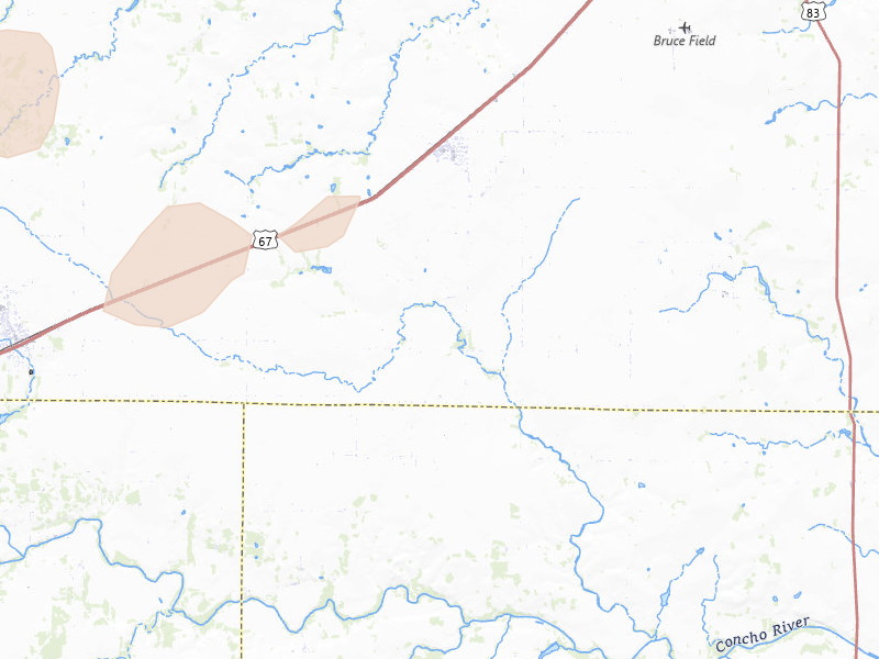 Radar-estimated hail-size map of the storm over Rowena, TX on May 10, 2026
