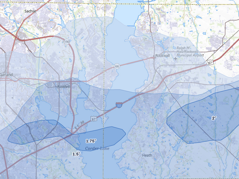 NEXRAD radar-signature map of the hail storm over Rowlett, TX on Mar 4, 2026