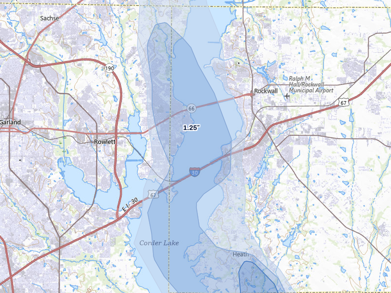 NEXRAD radar-signature map of the hail over Rowlett, TX