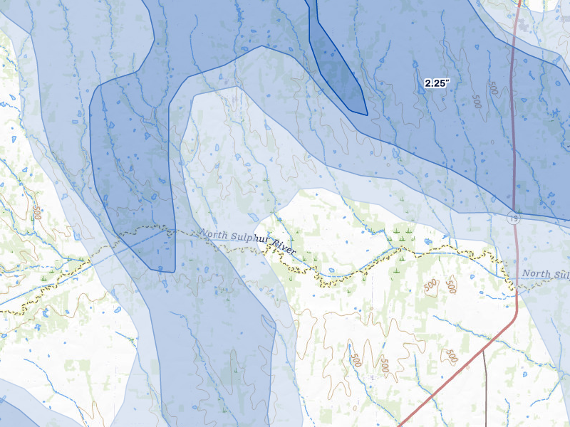 NEXRAD radar-signature map of the hail over Roxton, TX