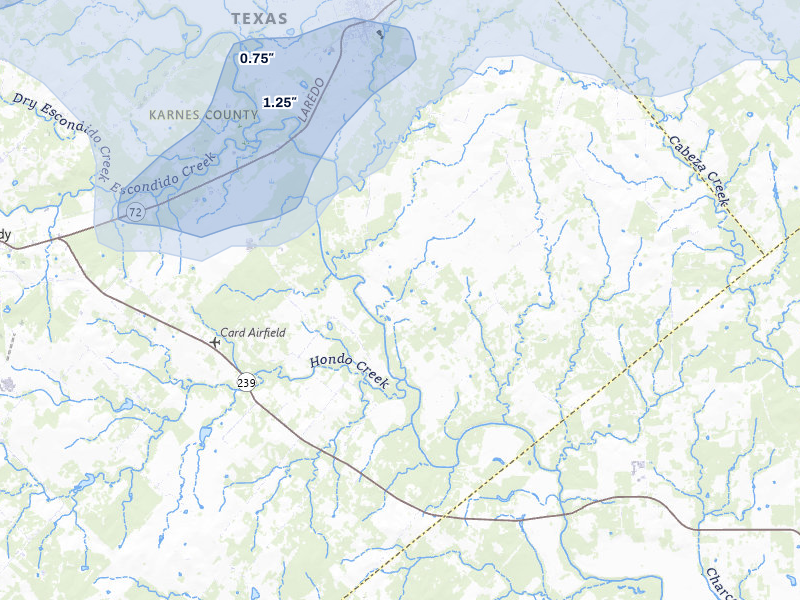 NEXRAD radar-signature map of the hail storm over Runge, TX on Apr 30, 2026