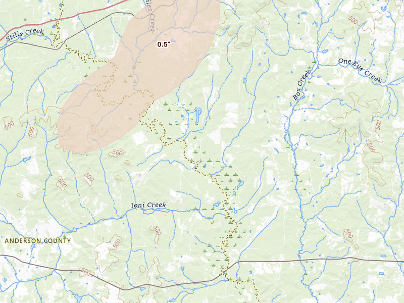 Radar-estimated hail-size map of the storm over Rusk, TX on Jun 19, 2026