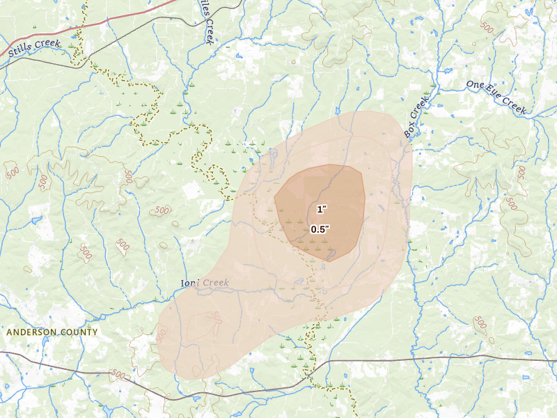 Radar-estimated hail-size map of the storm over Rusk, TX on Jul 6, 2026