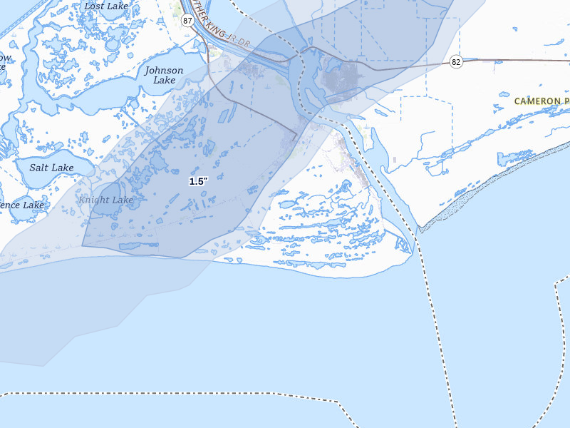 NEXRAD radar-signature map of the hail over Sabine Pass, TX