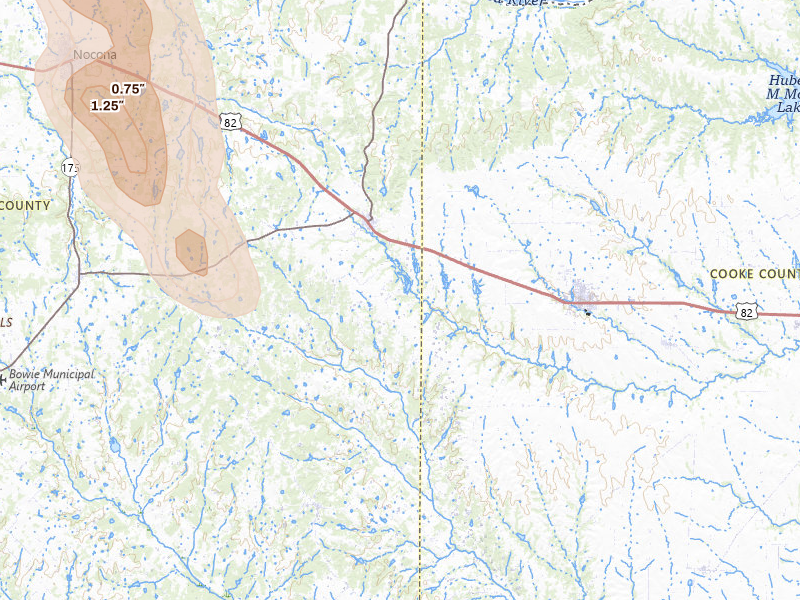 Radar-estimated hail-size map of the storm over Saint Jo, TX on May 8, 2026