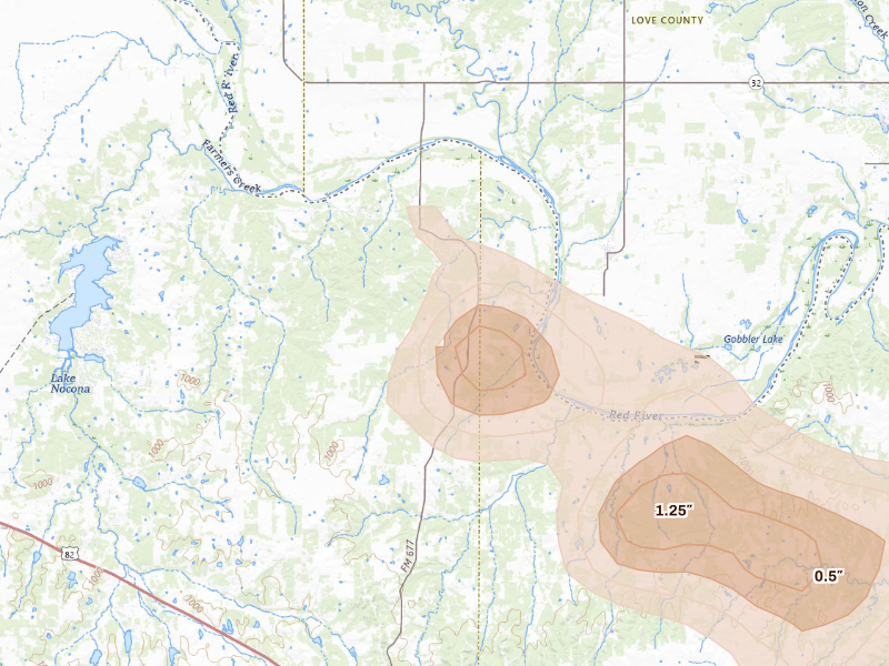 Radar-estimated hail-size map of the storm over Saint Jo, TX on Sep 21, 2026