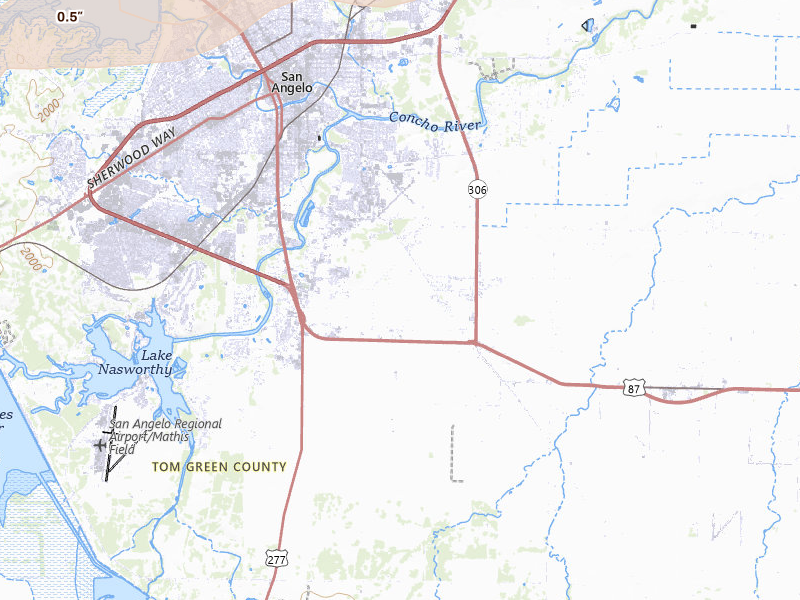Radar-estimated hail-size map of the storm over San Angelo, TX