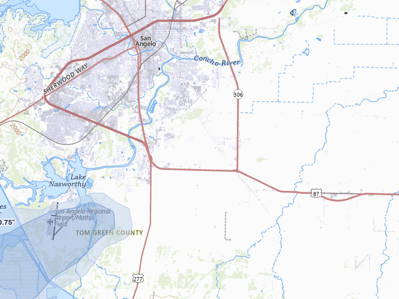 NEXRAD radar-signature map of the hail over San Angelo, TX